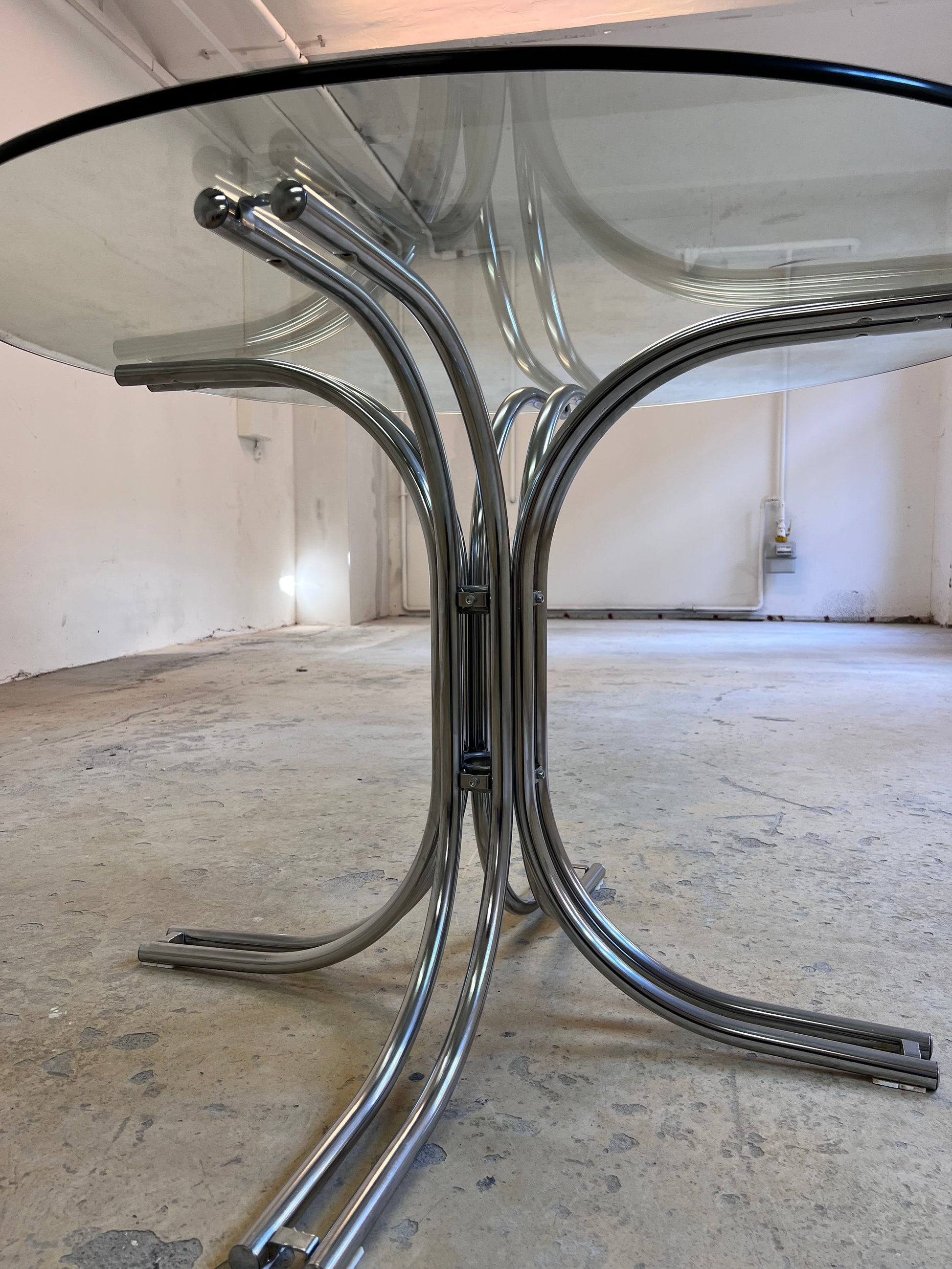 Runder Esstisch ∅ 110 cm Glas & Chrom von Gastone Rinaldi