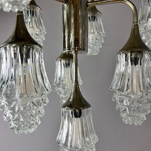 10-flammiger Kronleuchter Glas Chrom von Richard Essig