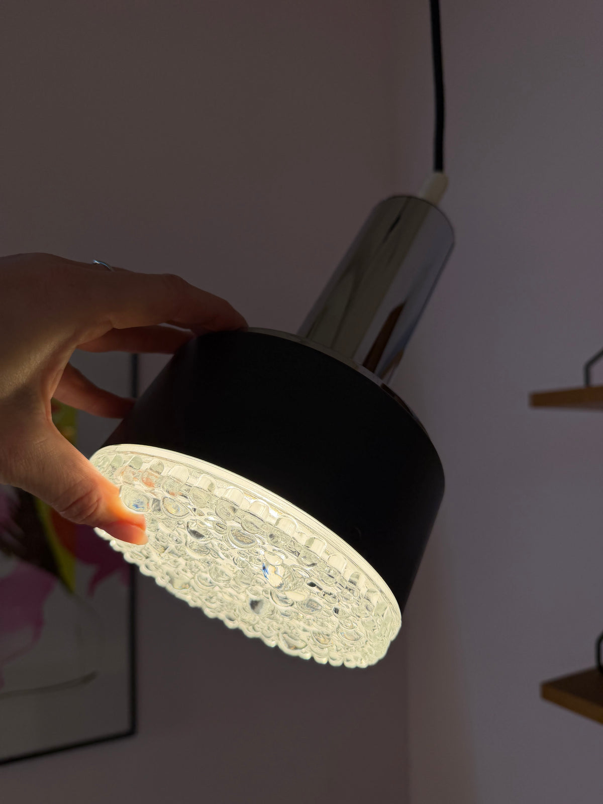 Hängelampe Modell 5024 Strukturglas Chrom von Staff