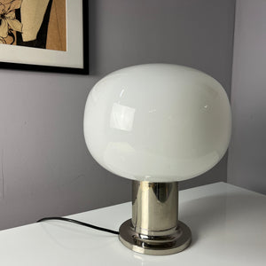 Mushroom Tischlampe Opalglas Chrom von Doria