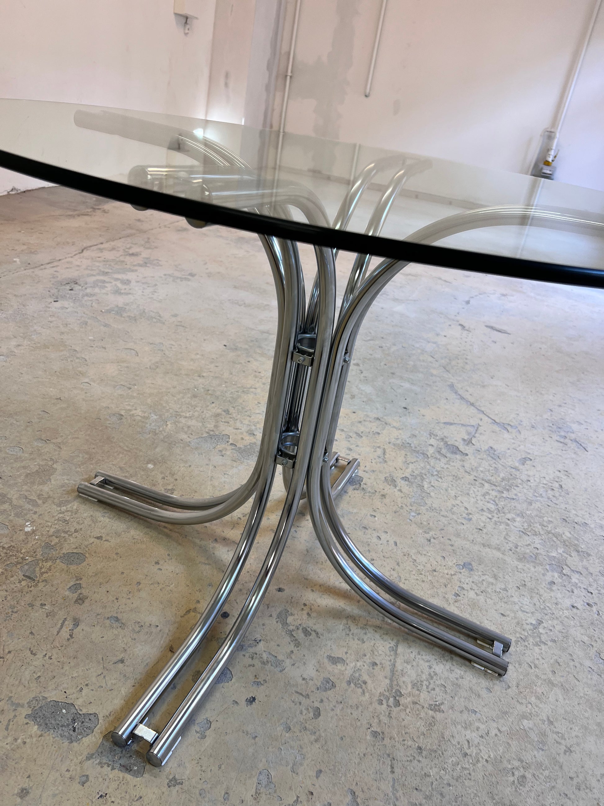 Runder Esstisch ∅ 110 cm Glas & Chrom von Gastone Rinaldi