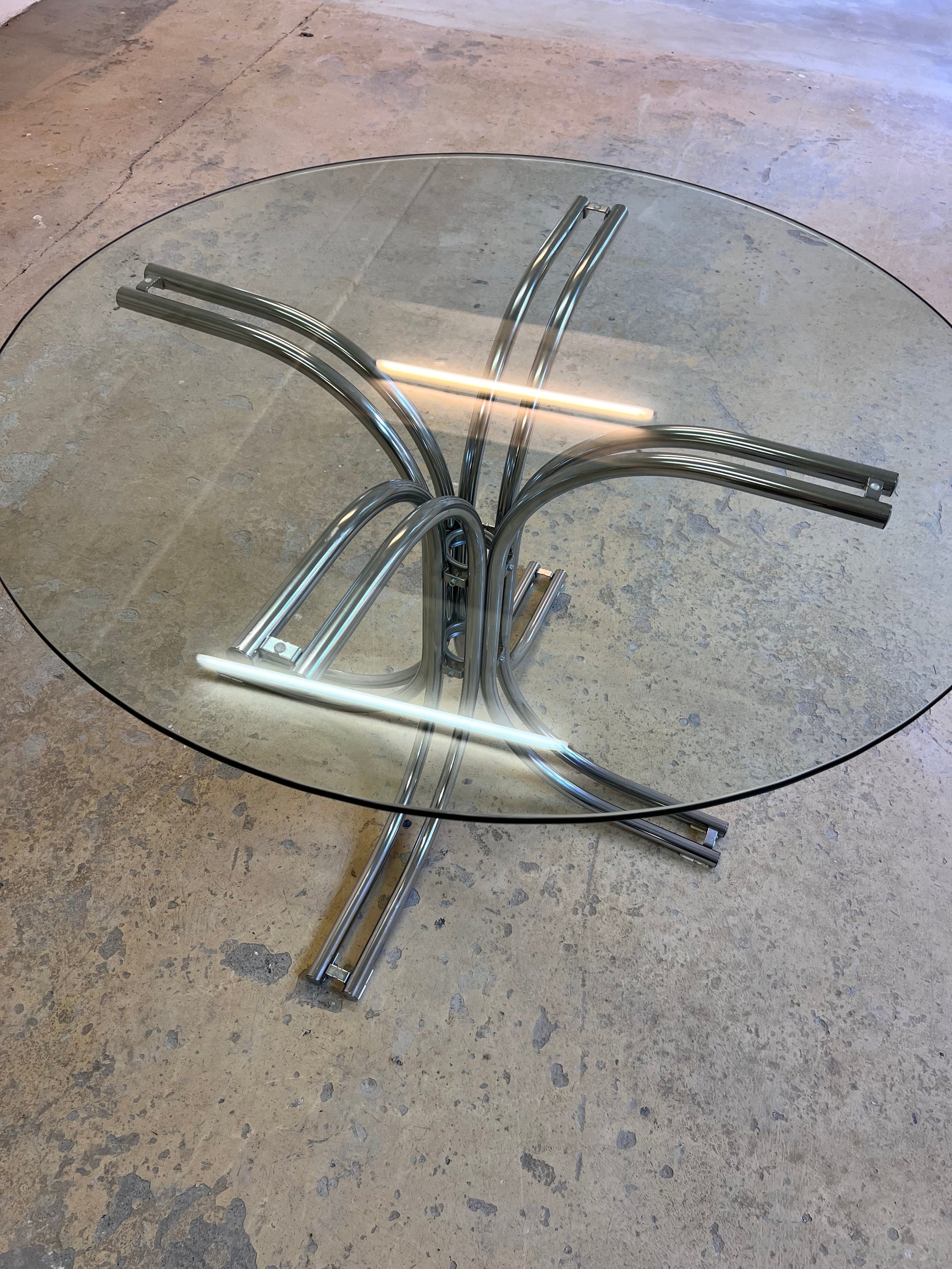 Runder Esstisch ∅ 110 cm Glas & Chrom von Gastone Rinaldi