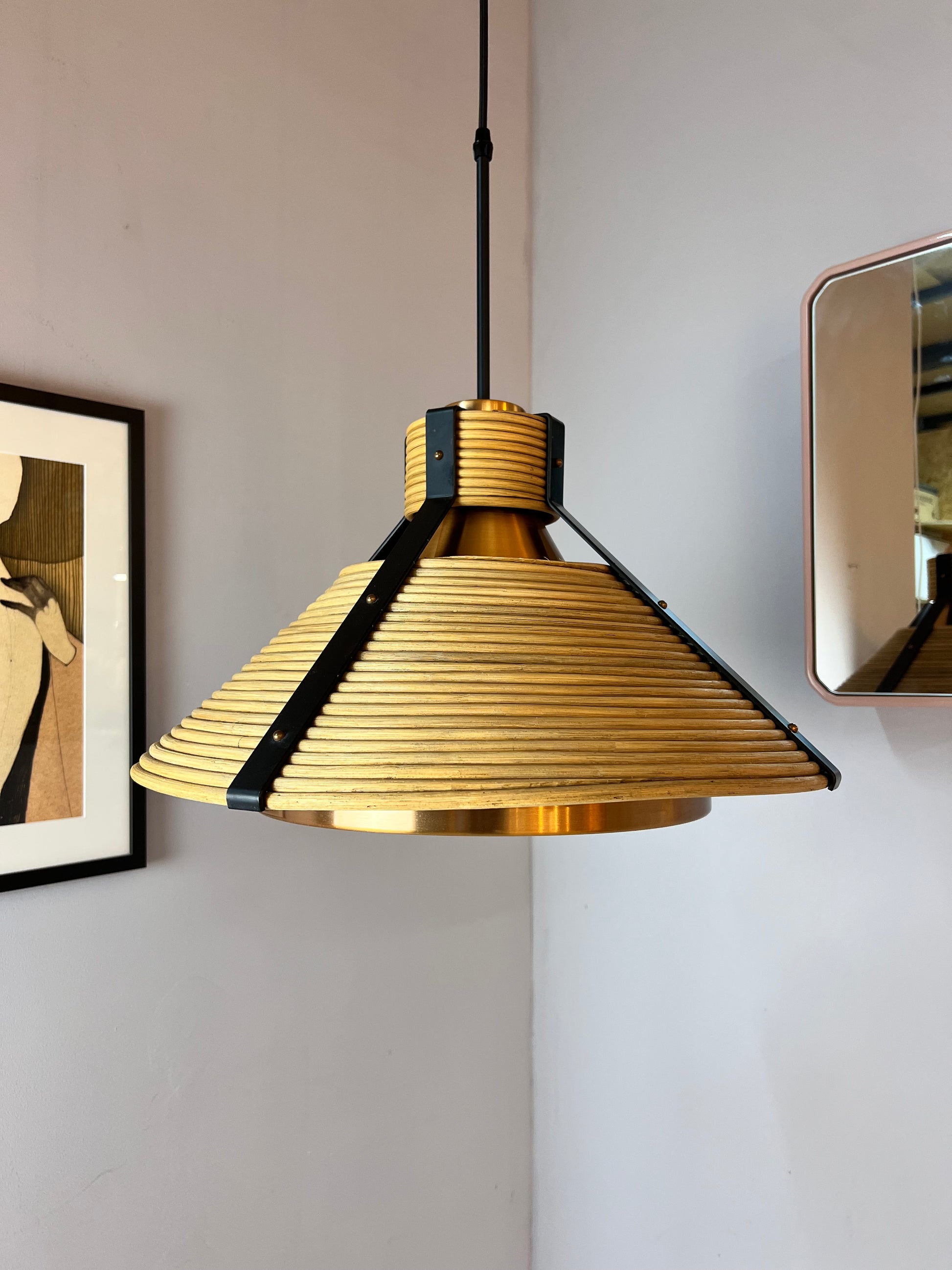 Hängelampe Rattan Kupfer von Doria Leuchten