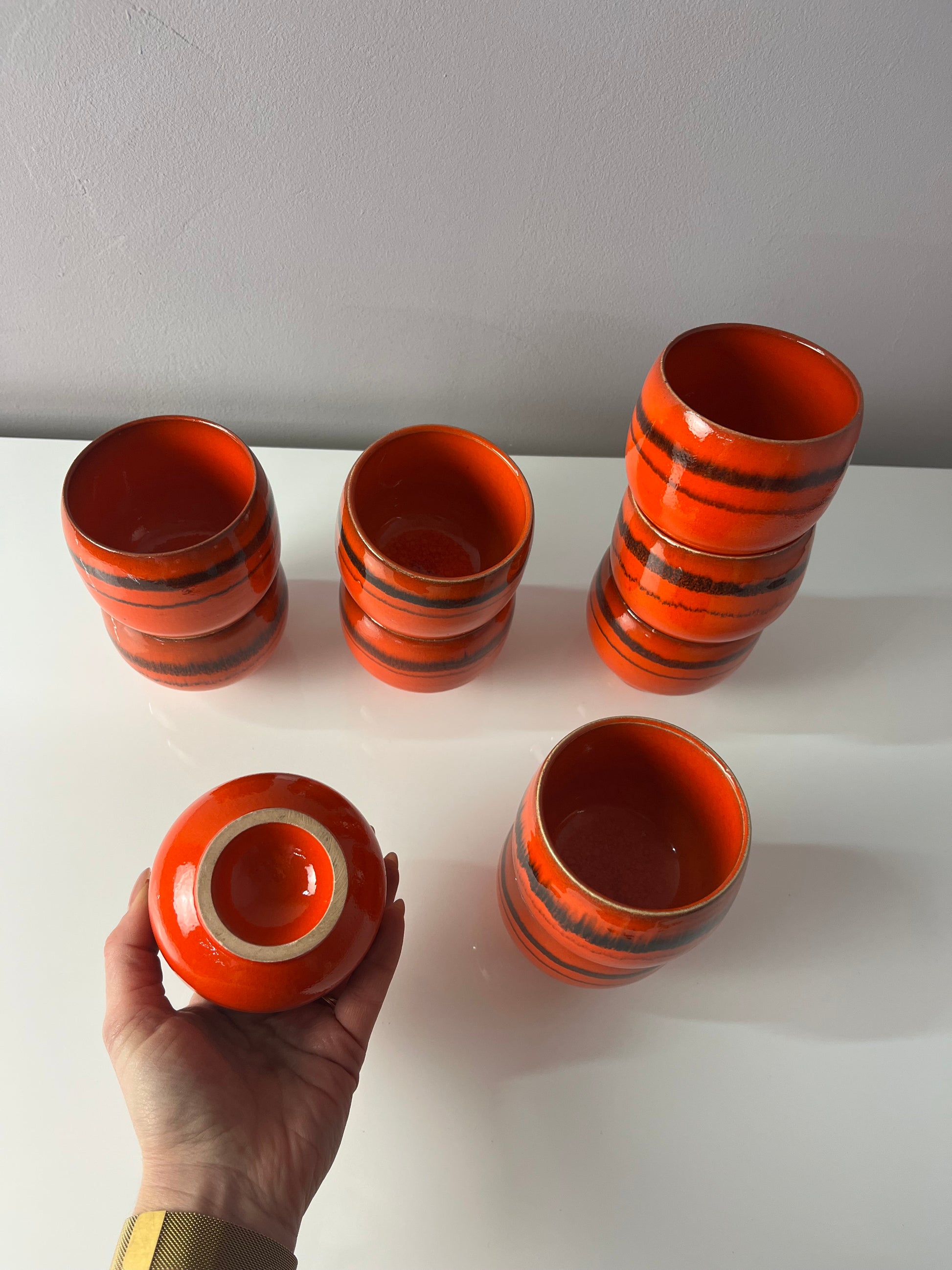 Bowle-Set: 10 Becher und 1 Terrine orange Keramik