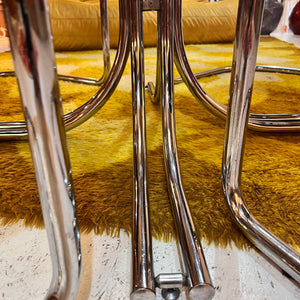 Set: 4x Freischwinger Chrom blau und runder Glastisch von Gastone Rinaldi für Alma