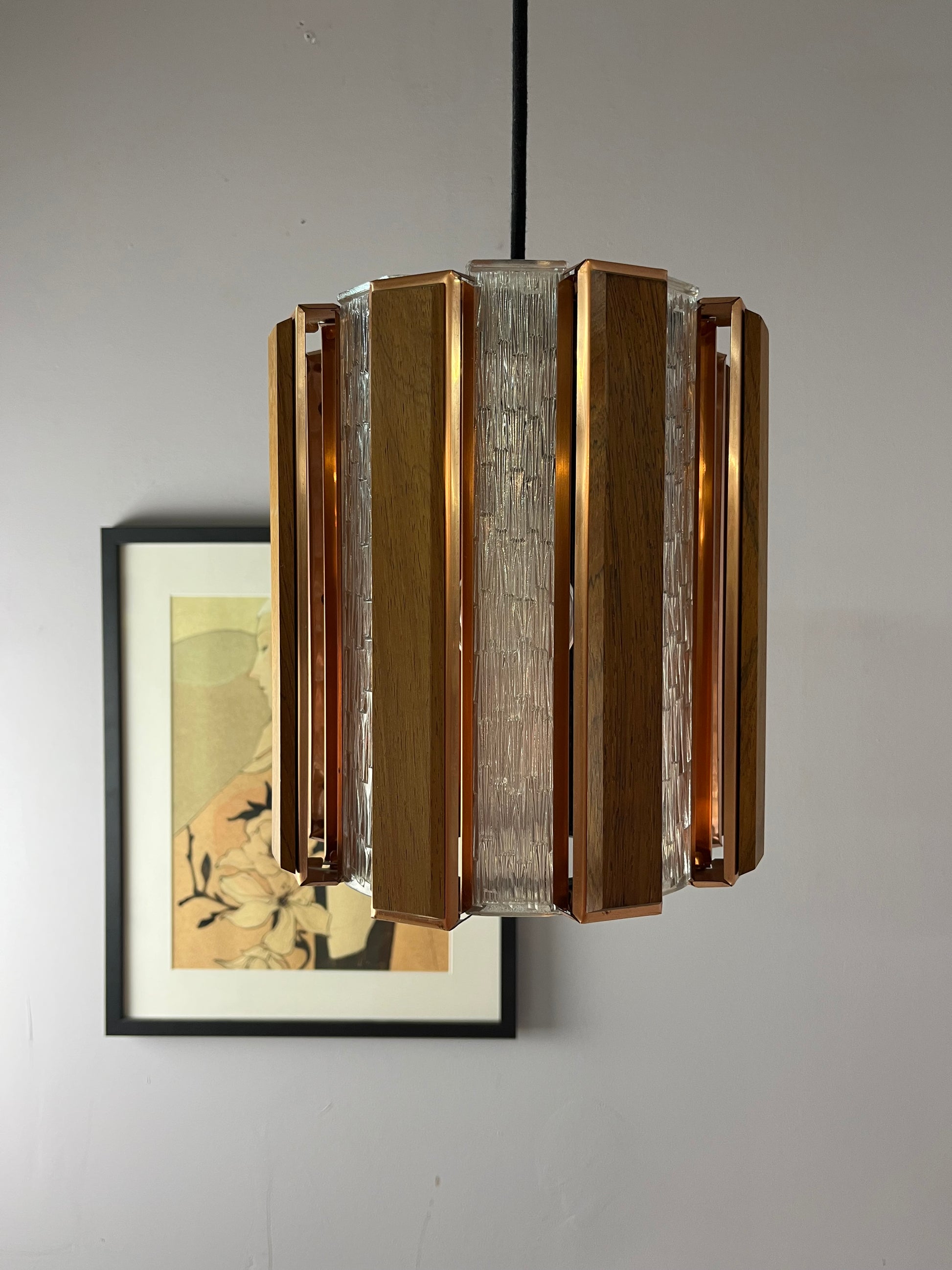 Hängelampe Teak Kupfer von Werner Schou für Coronell Elektro
