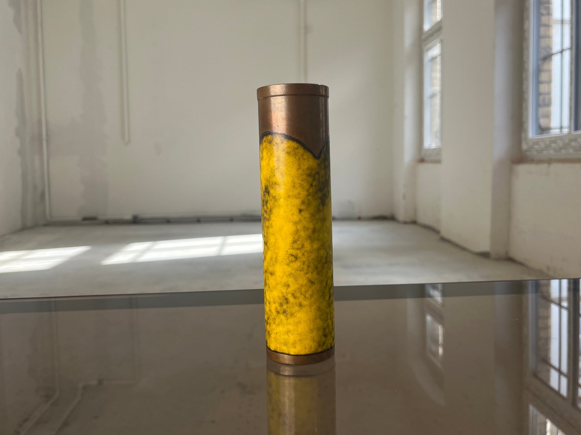 Vase gelb Kupfer Emaille