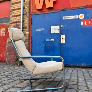 Sessel beige Kord Chromgestell