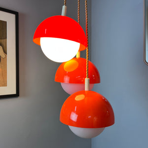 Hängelampe rot weiß Opalglas Kunststoff