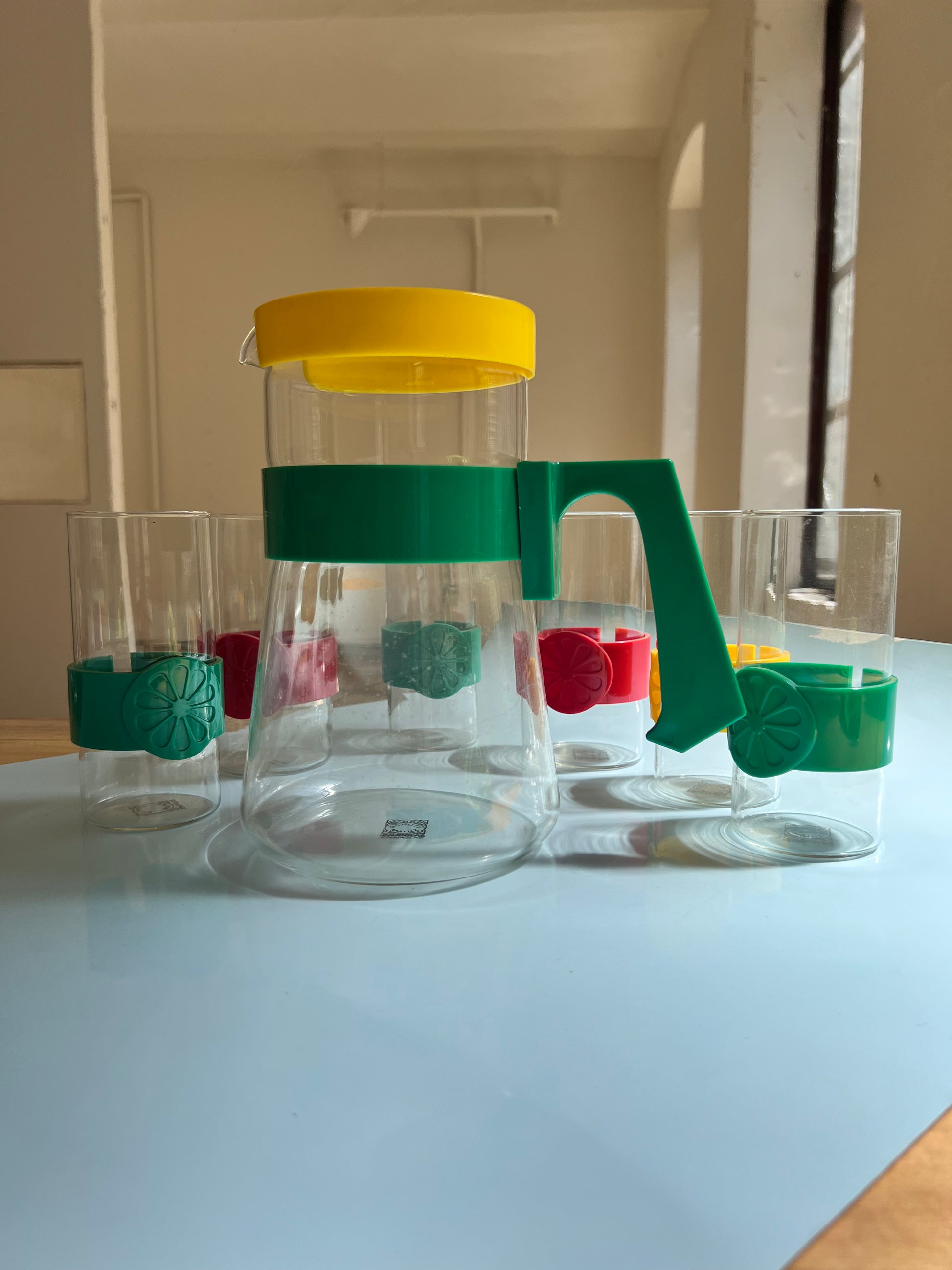 Set: Karaffe und 6 Gläser von Schott Jena 70er