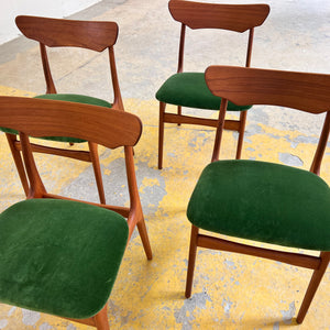 Set: 4x Polsterstuhl grün Teak von Schiønning & Elgaard für Randers Møbelfabrik