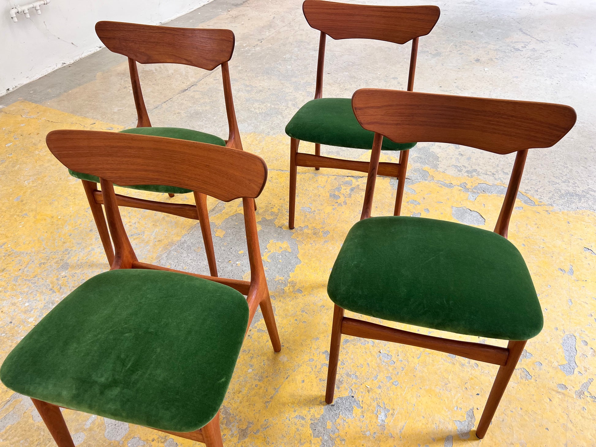 Set: 4x Polsterstuhl grün Teak von Schiønning & Elgaard für Randers Møbelfabrik