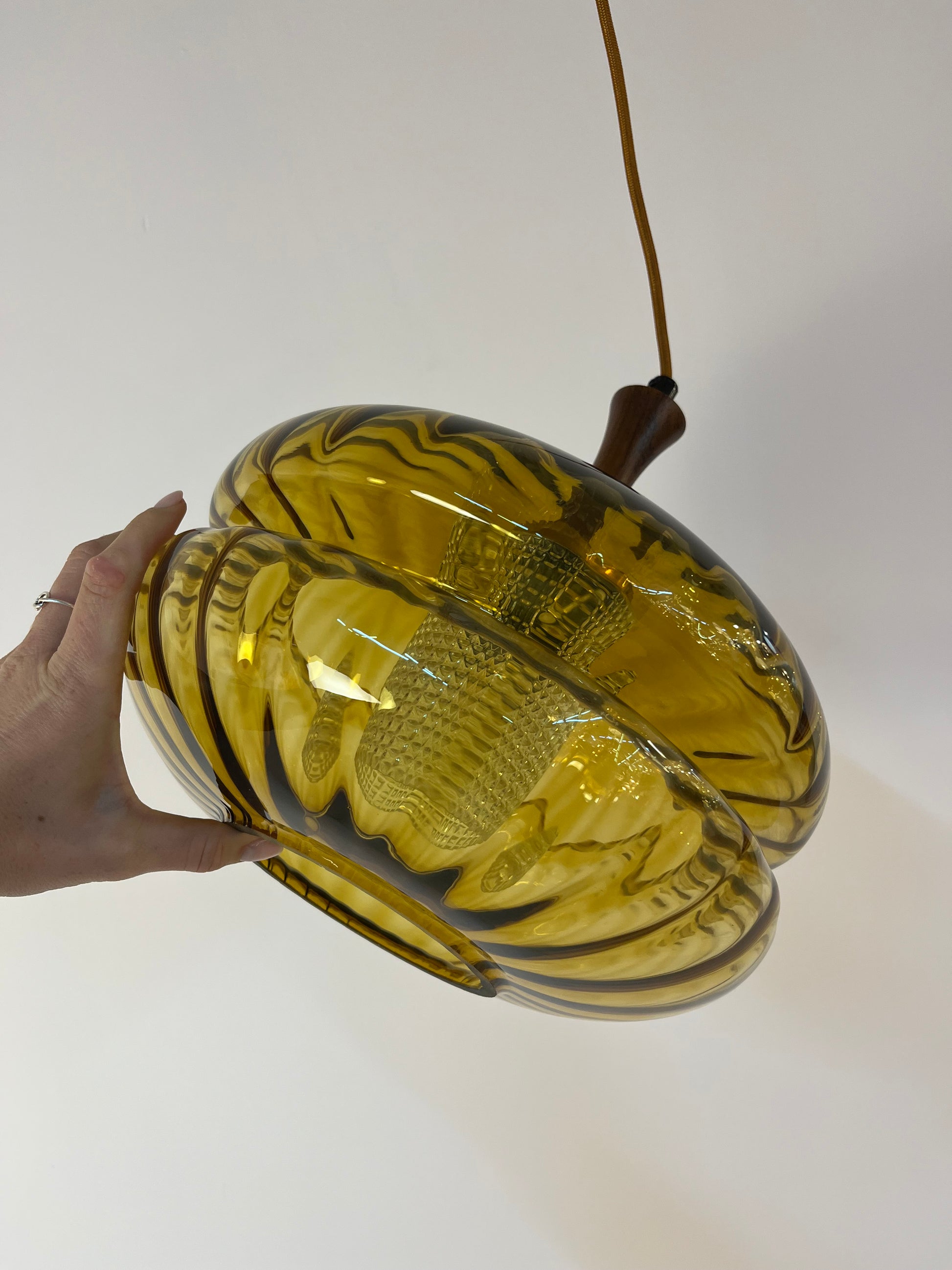 Hängelampe Glas Teak von Orrefors
