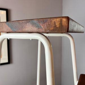 Tritthocker weiß Teak mit Klappleiter