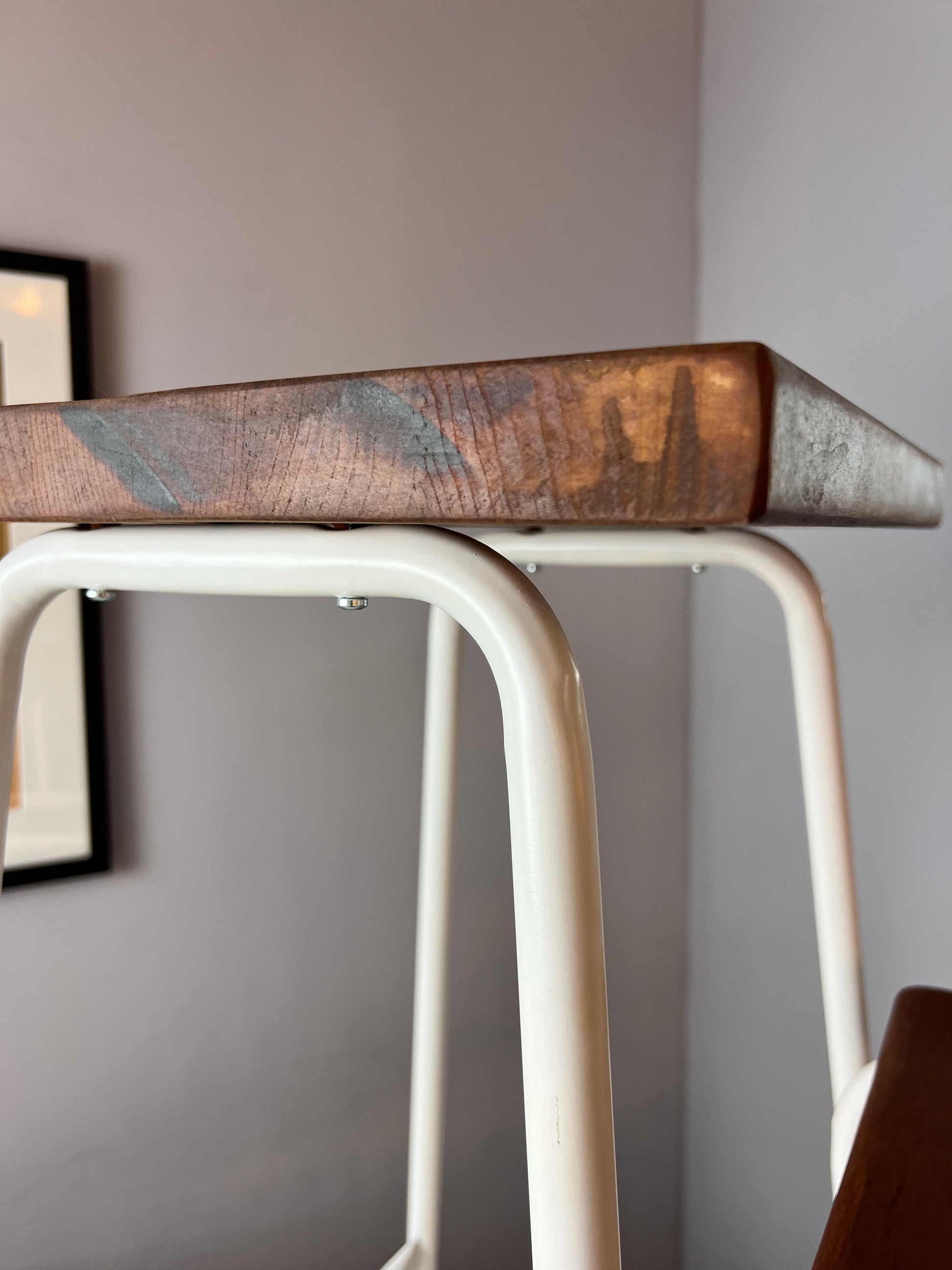 Tritthocker weiß Teak mit Klappleiter