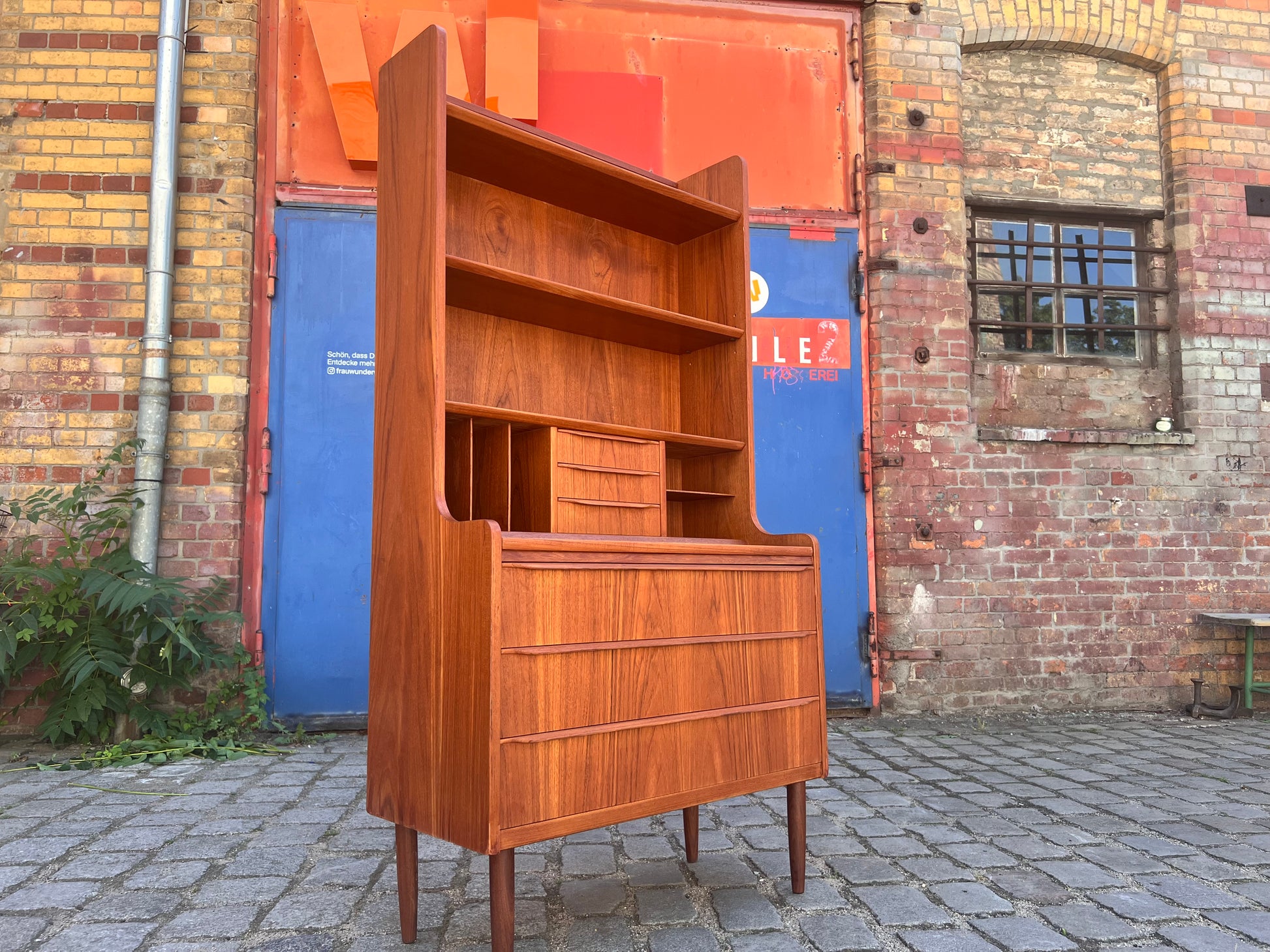 Bücherregal Teak mit Sekretär & Ausziehplatte aus Dänemark