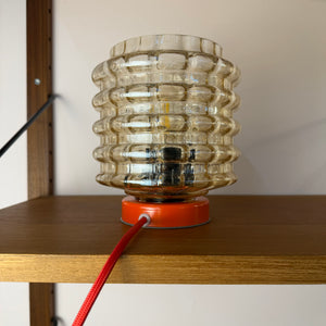 Tischlampe orange mit Bubbleglas Schirm von VEB Bautzen