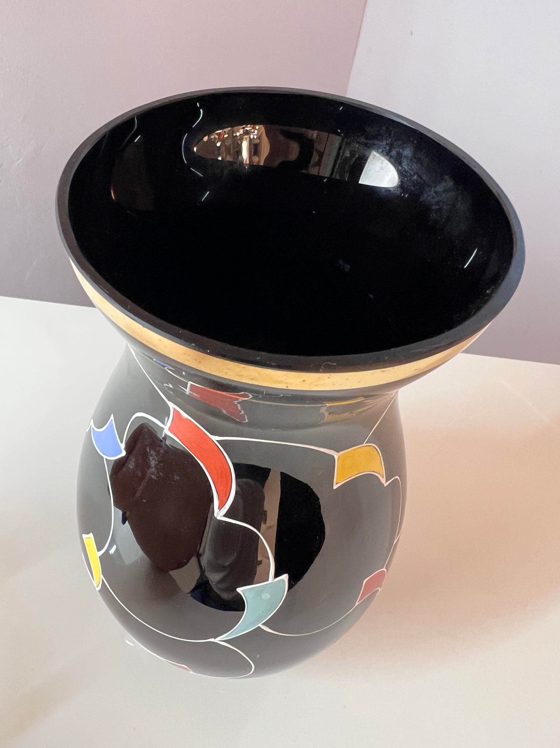 Vase schwarz Hyalithglas von Glasveredelung Karl Grossmann