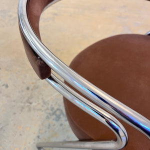 Polsterstuhl Chrom mit braunem Velour