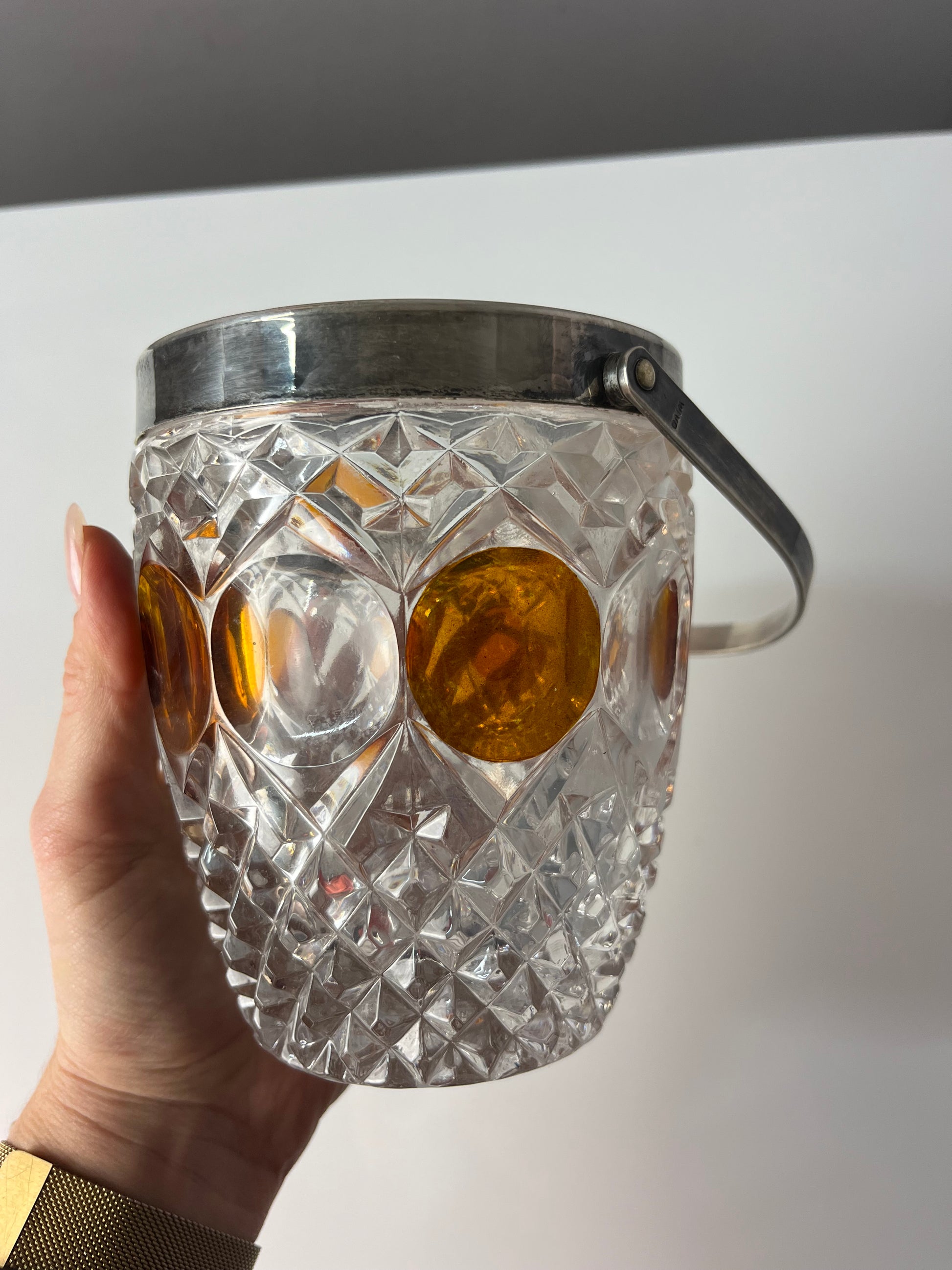 Eiskübel Kristallglas Silber mit Henkel