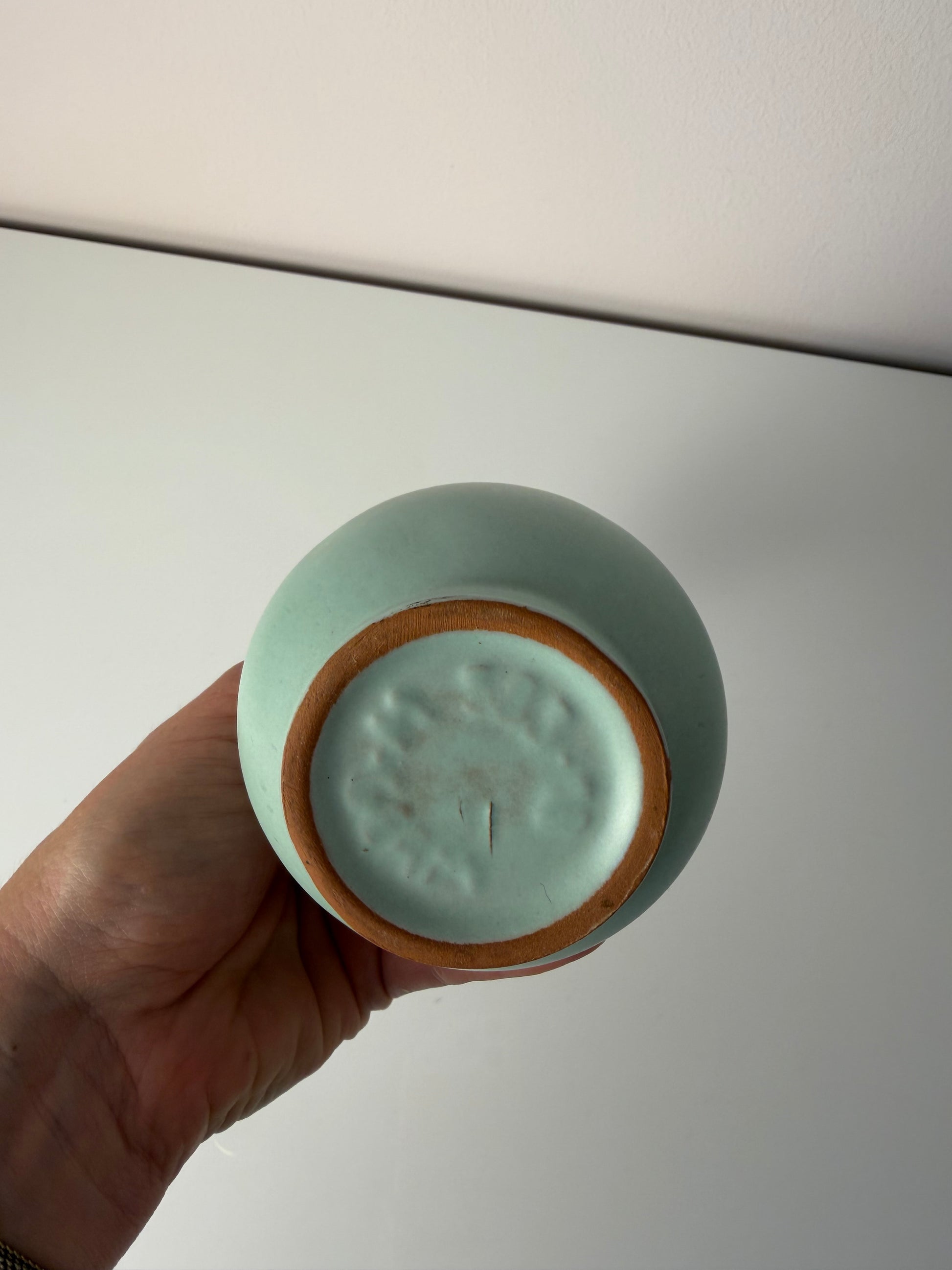 Set: Vase und Karaffe mintgrün weiß Keramik aus Westdeutschland