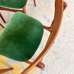 Set: 4x Polsterstuhl grün Teak von Schiønning & Elgaard für Randers Møbelfabrik