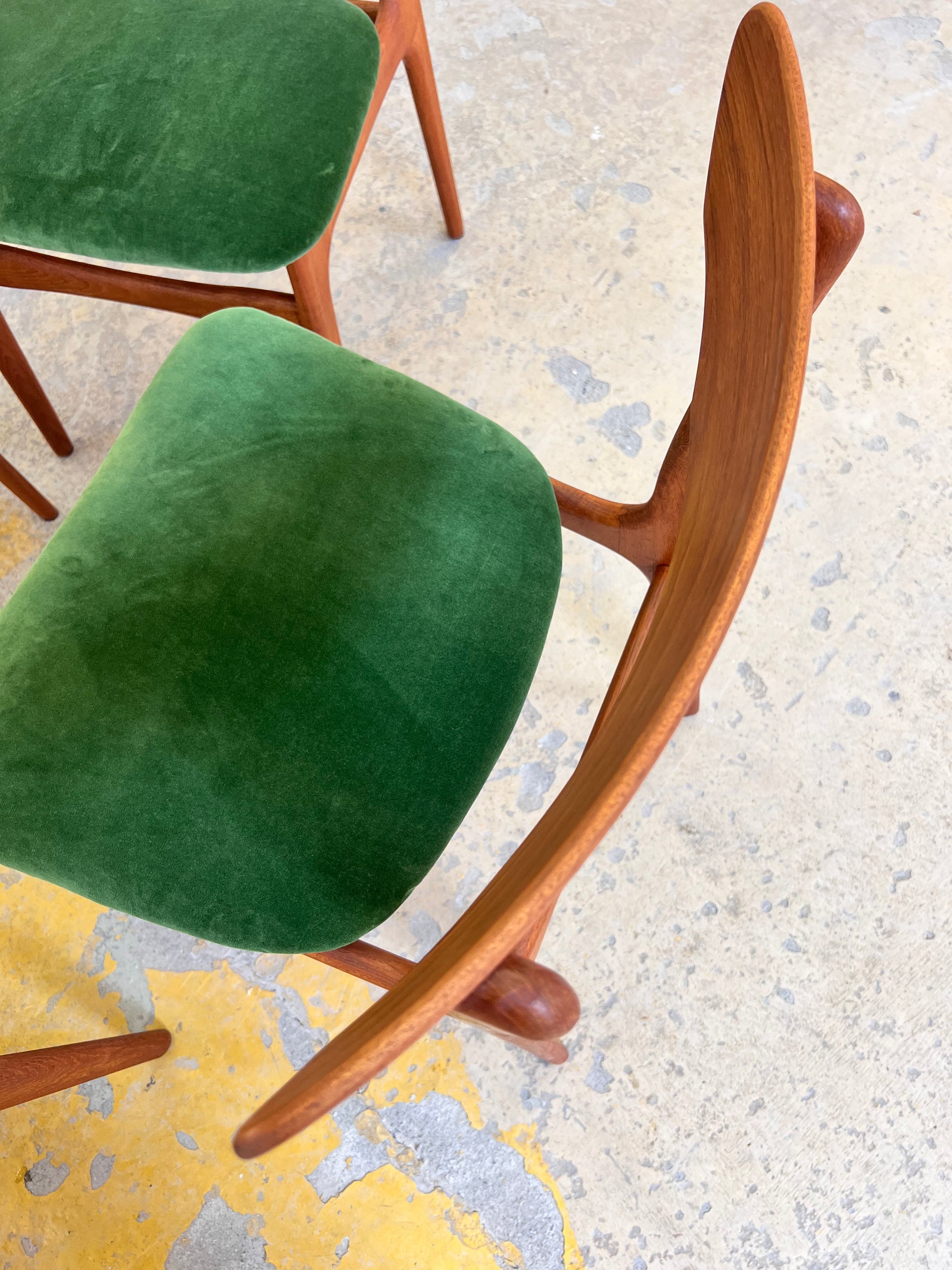Set: 4x Polsterstuhl grün Teak von Schiønning & Elgaard für Randers Møbelfabrik