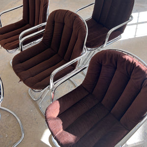 Freischwinger Chrom mit braunem Sitzkissen von Gastone Rinaldi für Rima