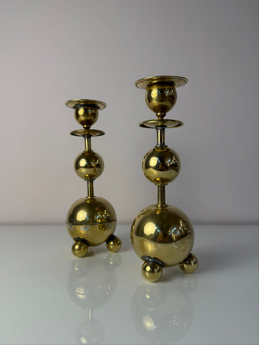 Set: 2x Kugel Kerzenständer Messing aus Dänemark