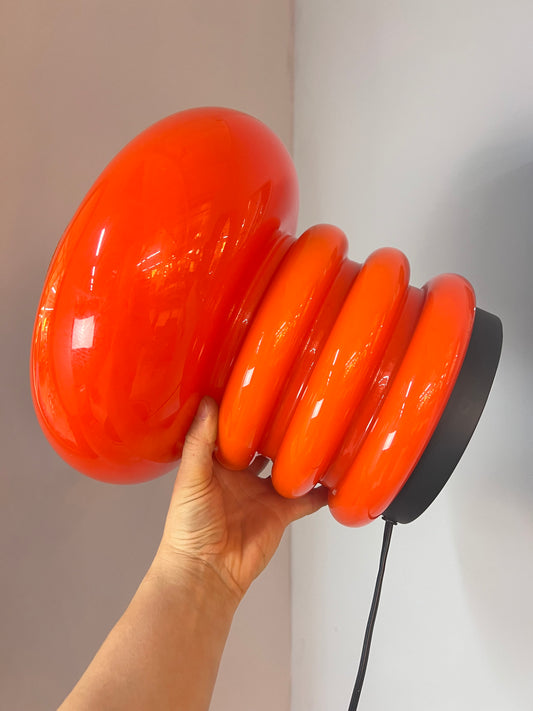 Große Tischlampe orange Glas 70er