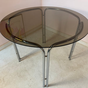 Esstisch Chrom und Rauchglas rund