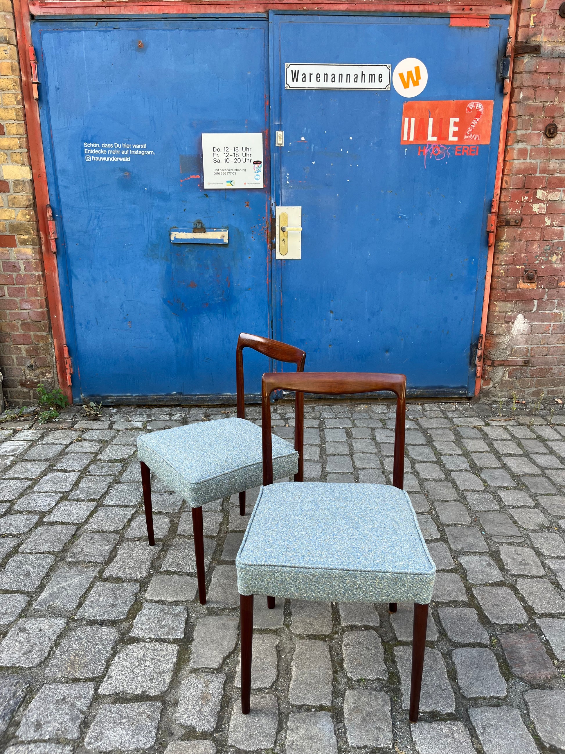 Set: 2x Polsterstuhl blau Palisander