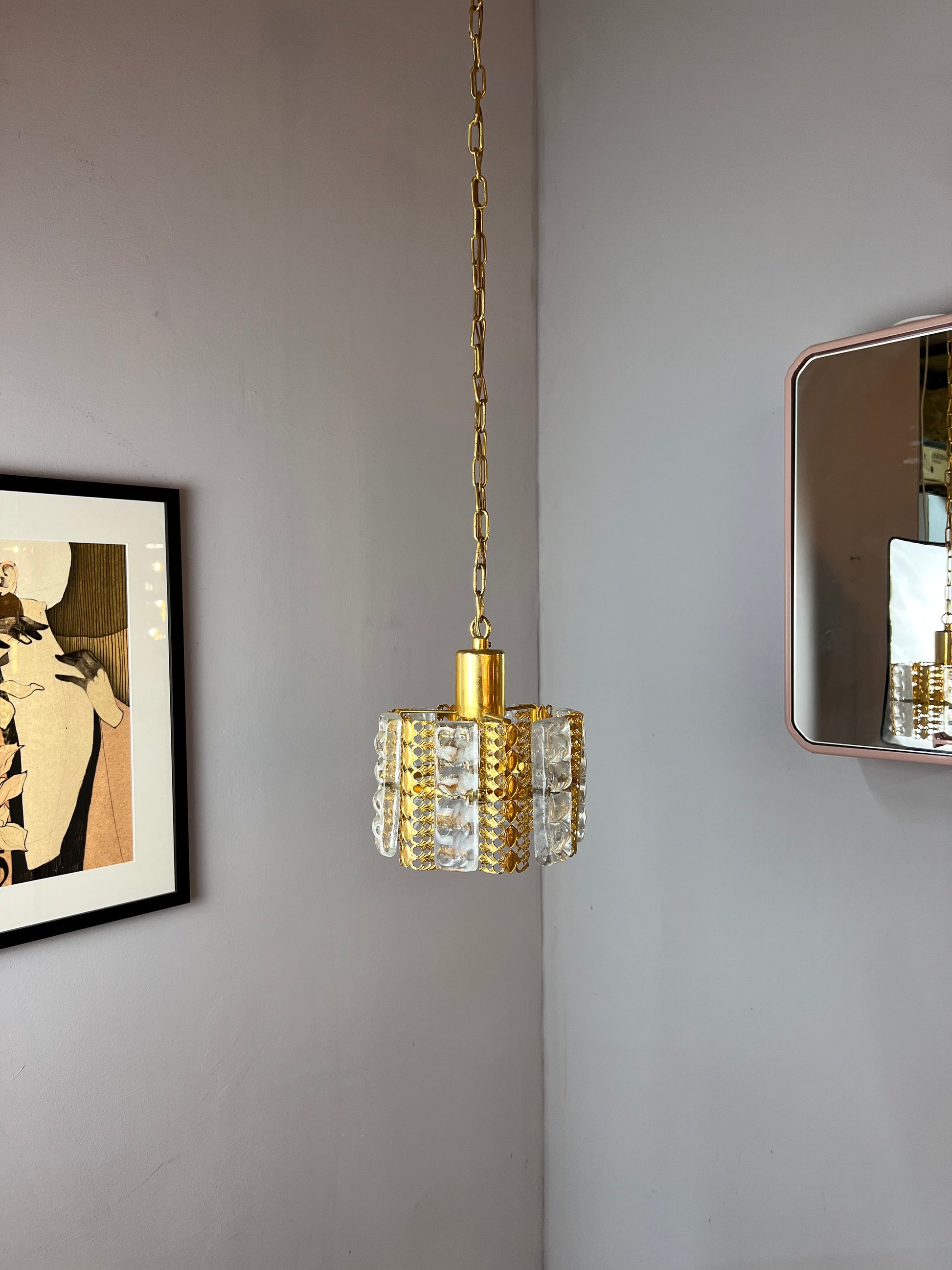 Hängelampe Glas Messing von Carl Fagerlund für Orrefors