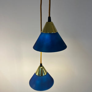 Set: 2x Hängelampe blau Glas Messing