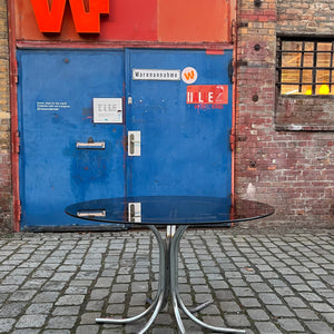 Runder Esstisch Rauchglas & Chrom von Gastone Rinaldi