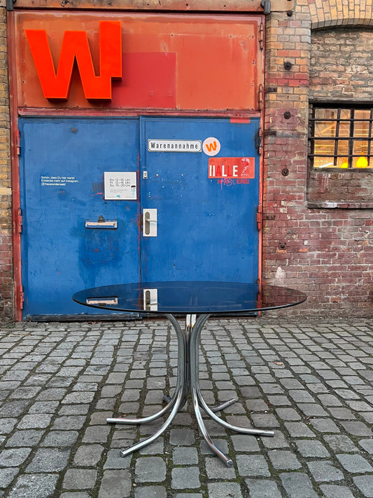 Runder Esstisch Rauchglas & Chrom von Gastone Rinaldi