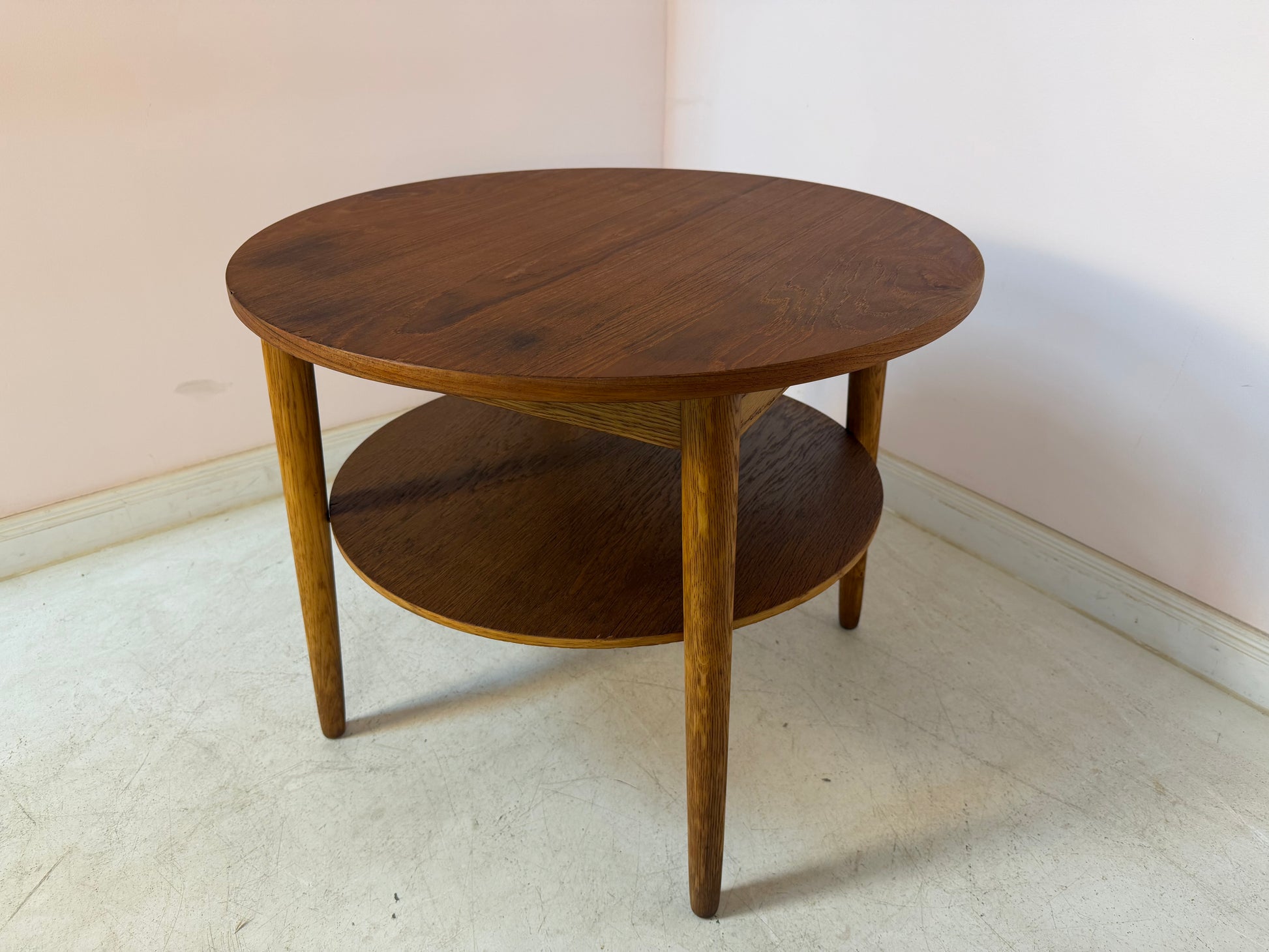Runder Couchtisch Eiche & Teak aus Dänemark