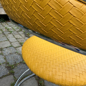 Freischwinger gelb Flechtoptik neu gepolster Leder Chrom