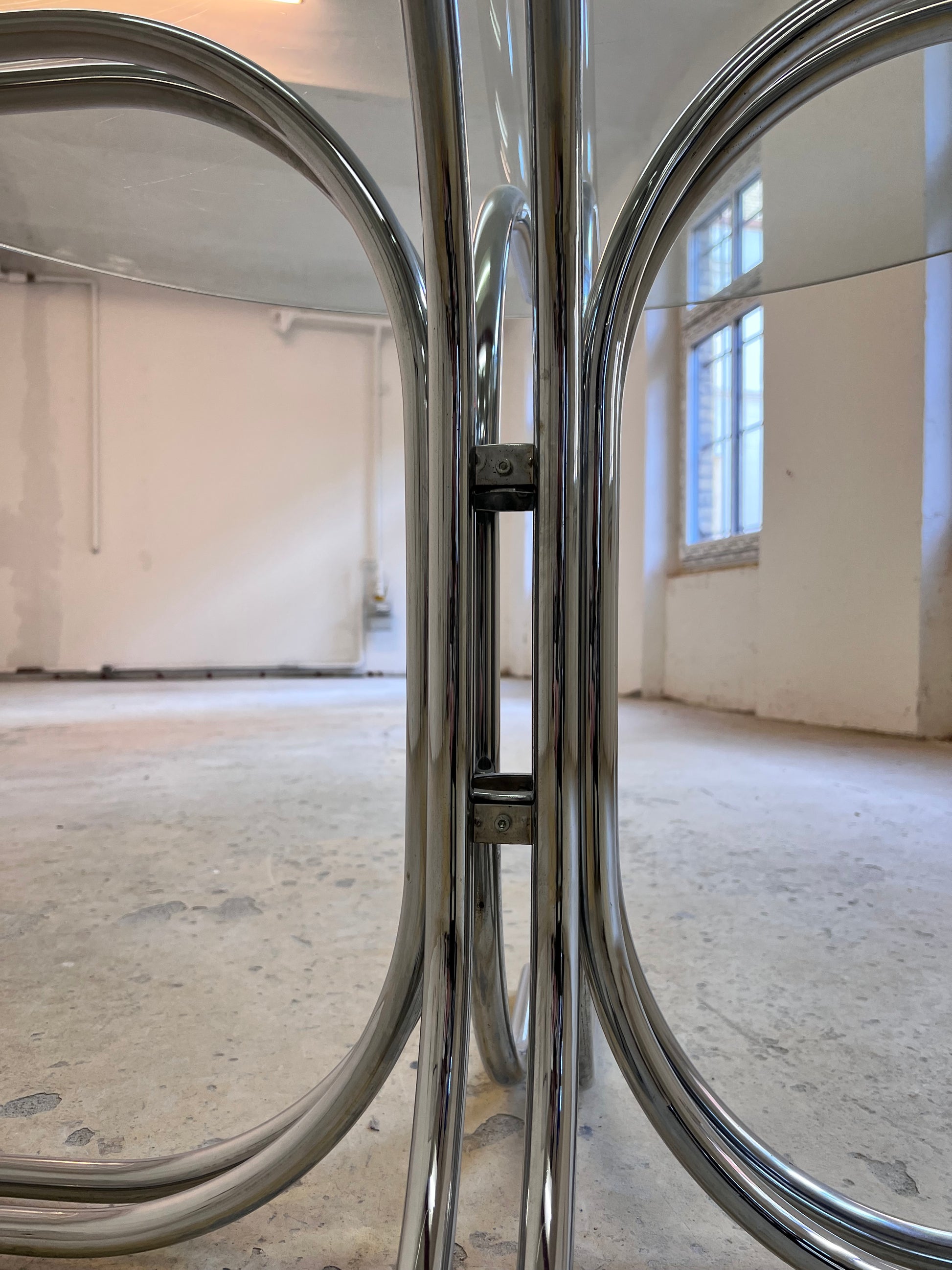 Runder Esstisch ∅ 120 cm Glas & Chrom von Gastone Rinaldi