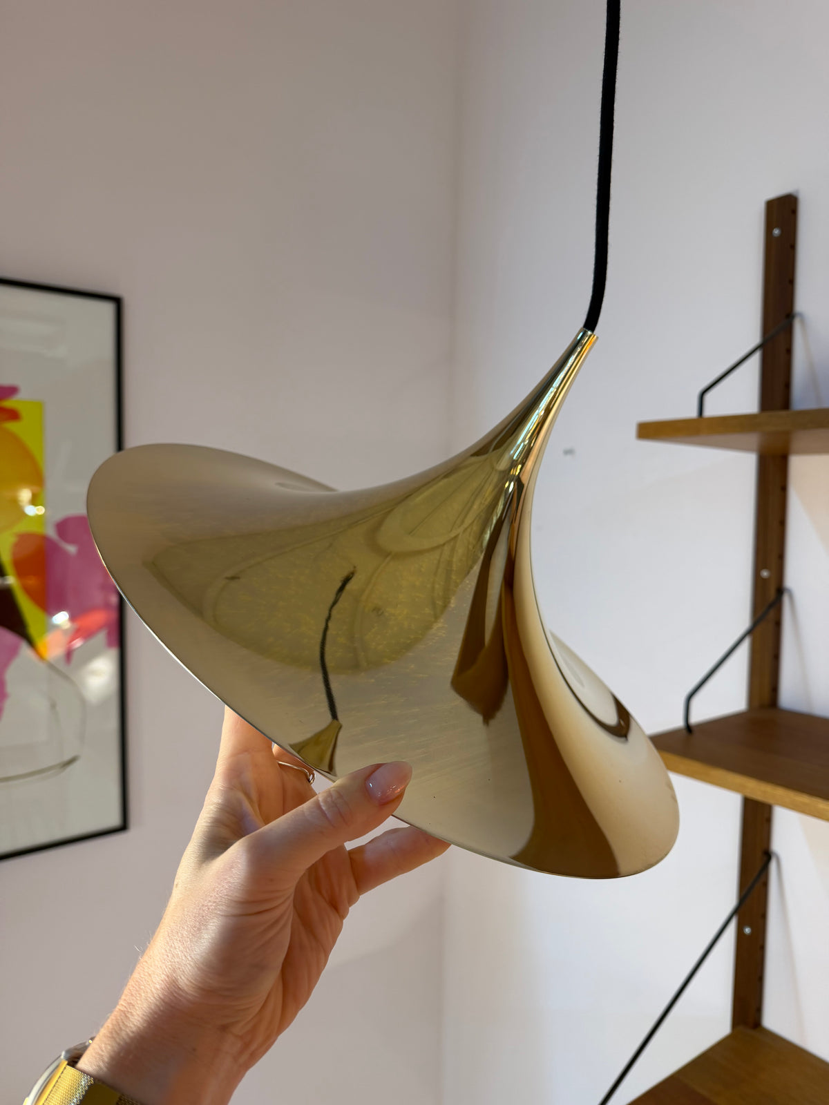 Trompetenlampe gold spiegelnd von Claus Bonderup & Torsten Thorup für Fog & Mørup