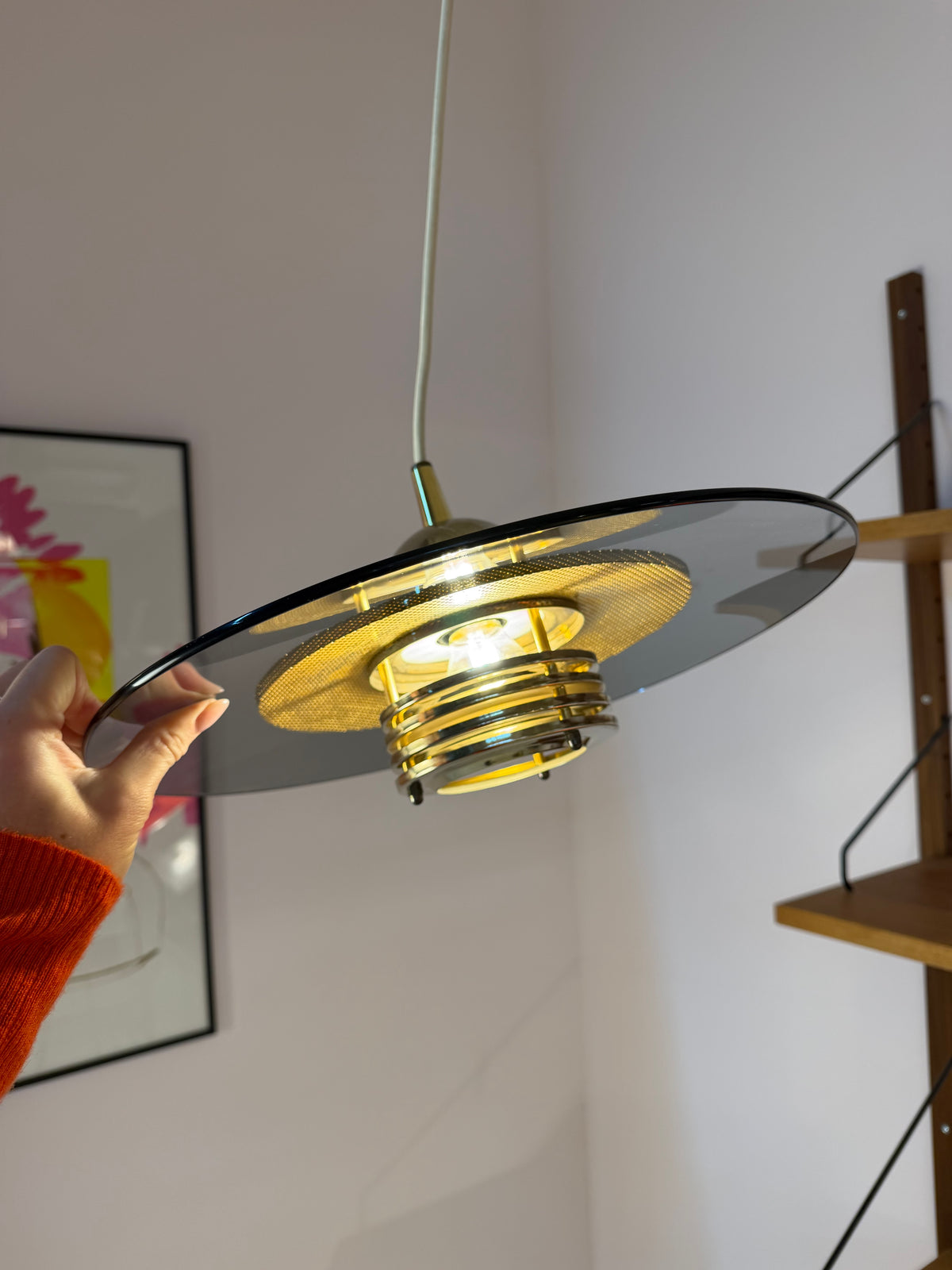 Hängelampe Rauchglas Messing von Jan Eskil Eskilsson für Belid