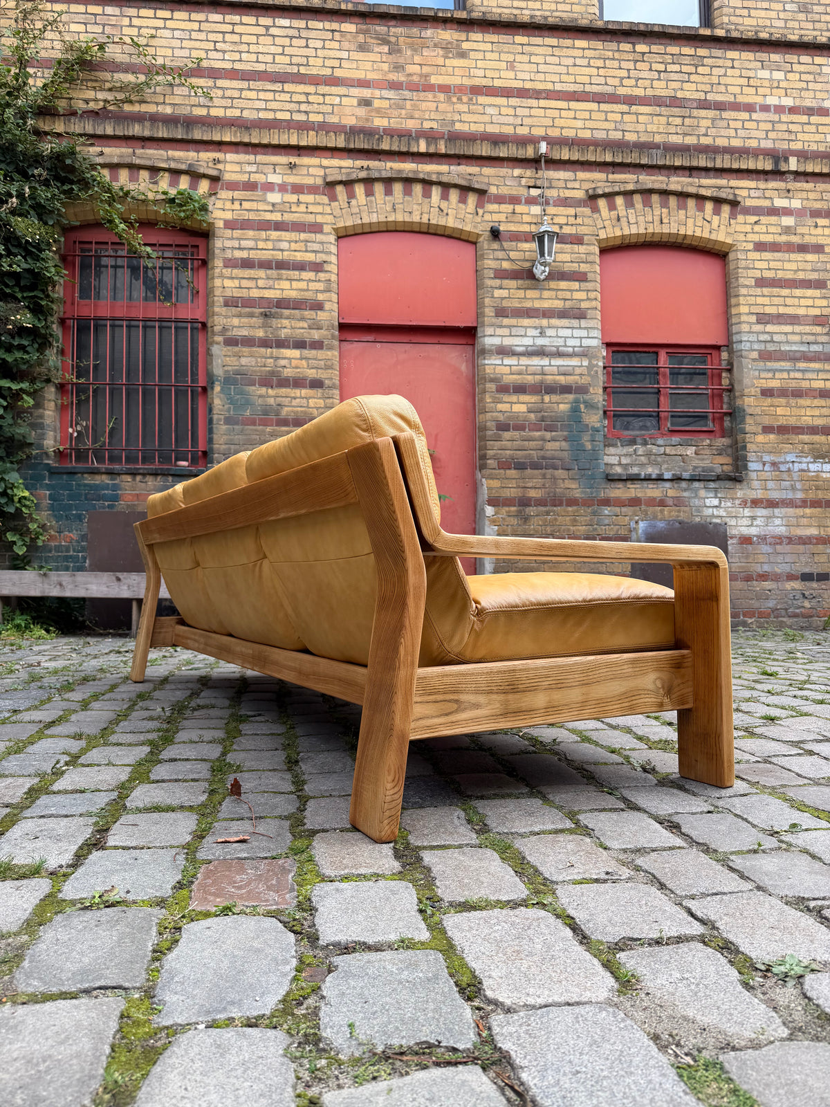 3-Sitzer Sofa gelb Echtleder Holz von Rolf Benz