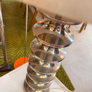 Space Age Tischlampe Metall mit Schirm aus Rohseide