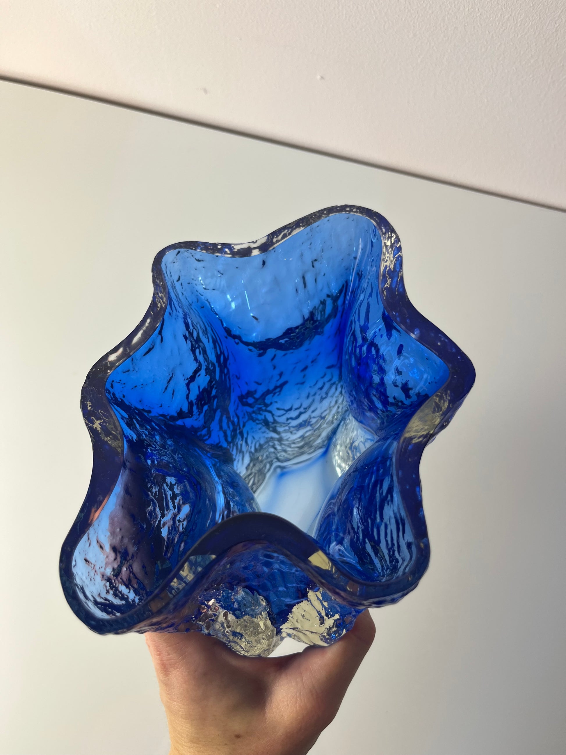 Vase blau Glas von Kai Blomqvist für Riihimaki / Riihimaen Lasi Oy