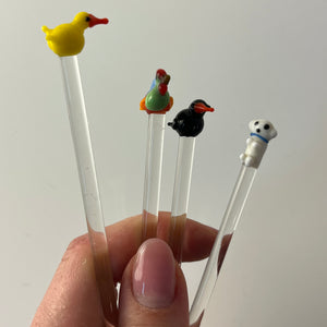 Set: 4x Rührstab mit Tierfigur von Farbglashütte Lauscha