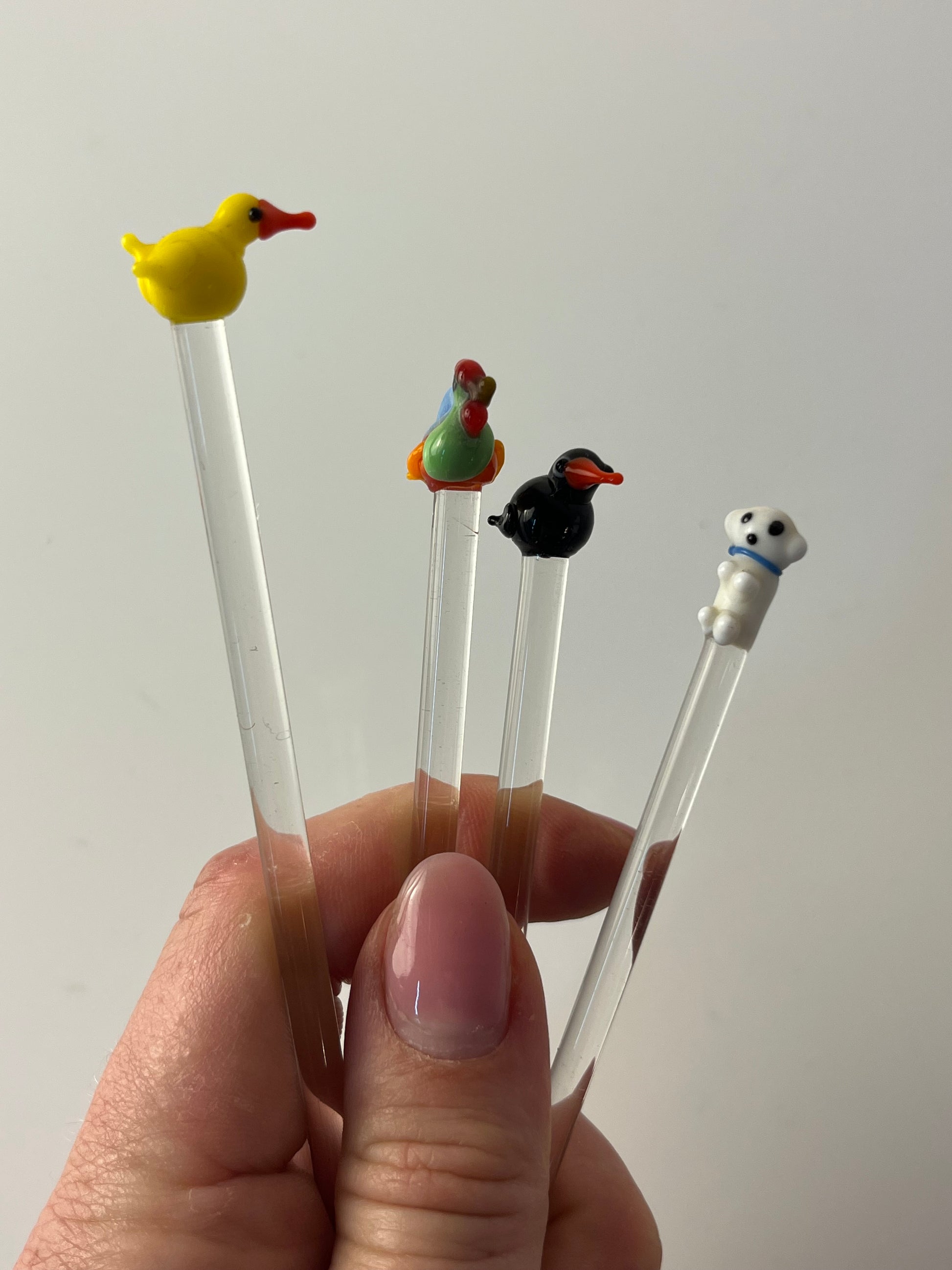 Set: 4x Rührstab mit Tierfigur von Farbglashütte Lauscha