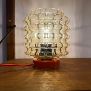 Tischlampe orange mit Bubbleglas Schirm von VEB Bautzen