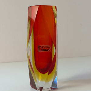 Blockvase rot gelb Murano-Glas von Vetreria Artistica Oball