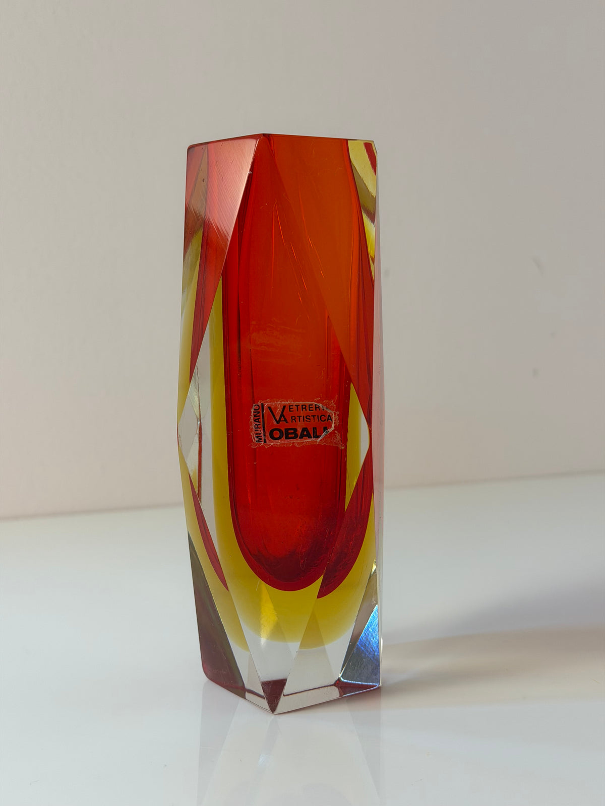Blockvase rot gelb Murano-Glas von Vetreria Artistica Oball
