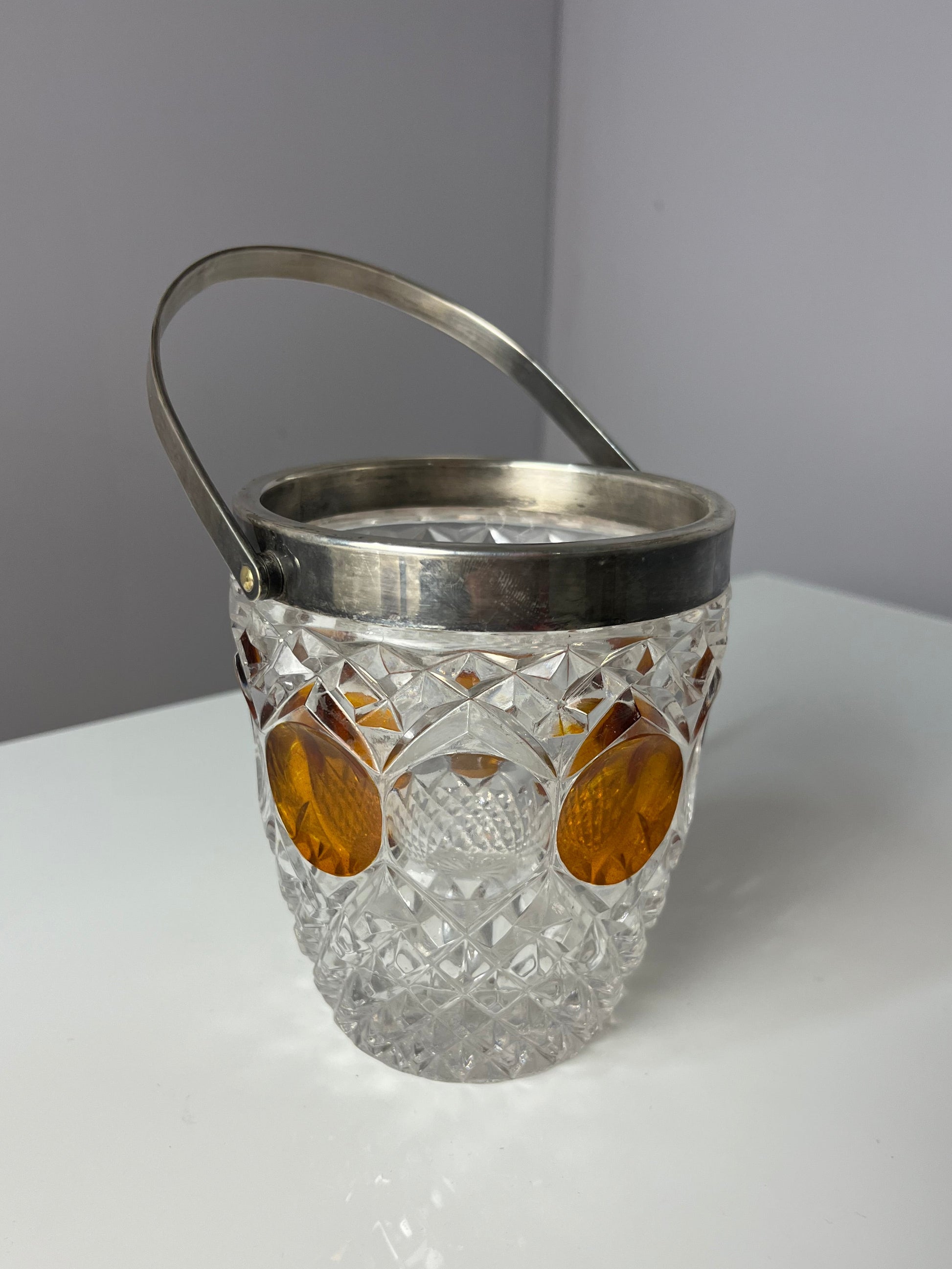 Eiskübel Kristallglas Silber mit Henkel